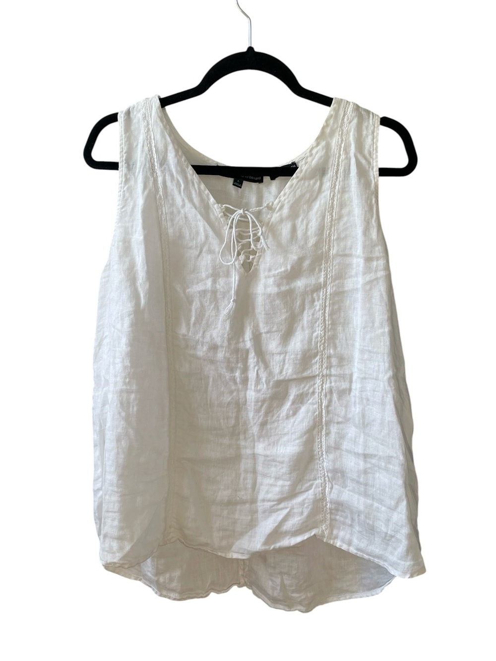 Harve Benard White Sleeveless Lace-Up Linen Blouse L